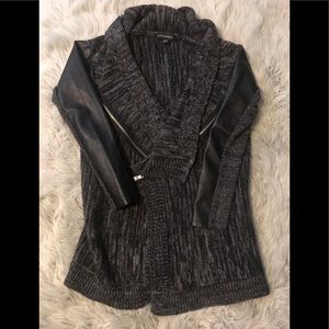 Rock & Republic Dark Gray & Faux Leather Sweater